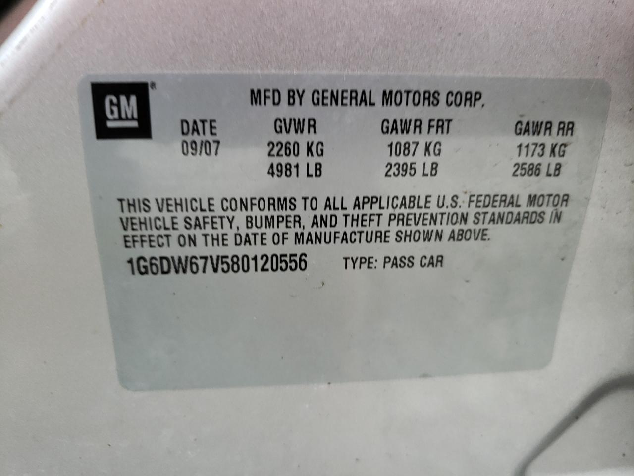 Photo 10 from auction – 2008 CADILLAC STS with VIN 1G6DW67V580120556