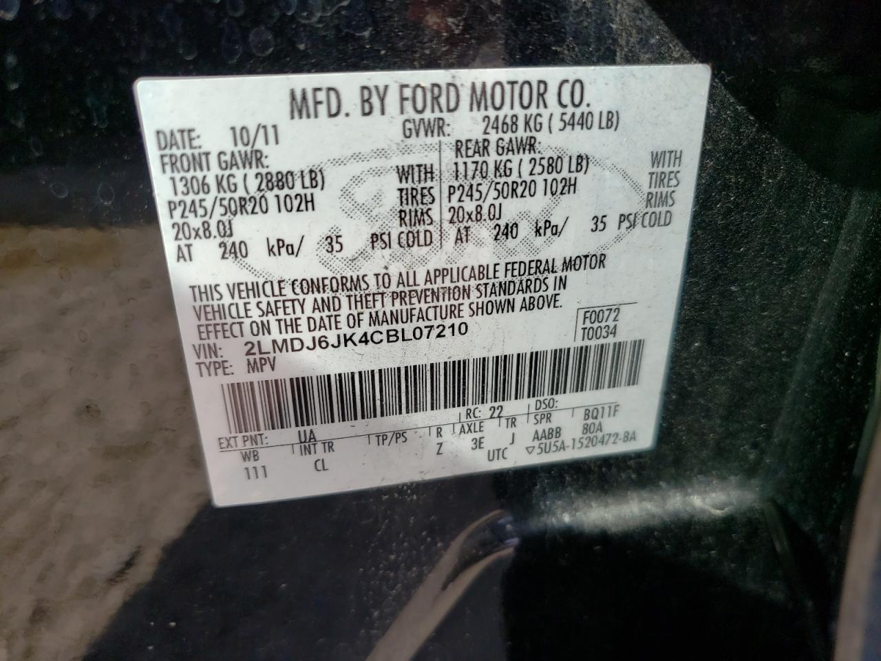 Photo 10 from auction – 2012 LINCOLN MKX with VIN 2LMDJ6JK4CBL07210
