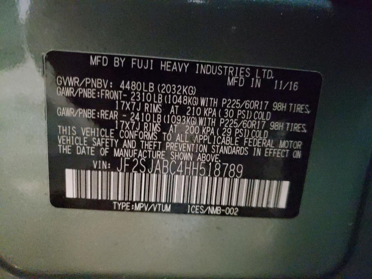 Photo 10 from auction – 2017 SUBARU FORESTER 2 with VIN JF2SJABC4HH518789