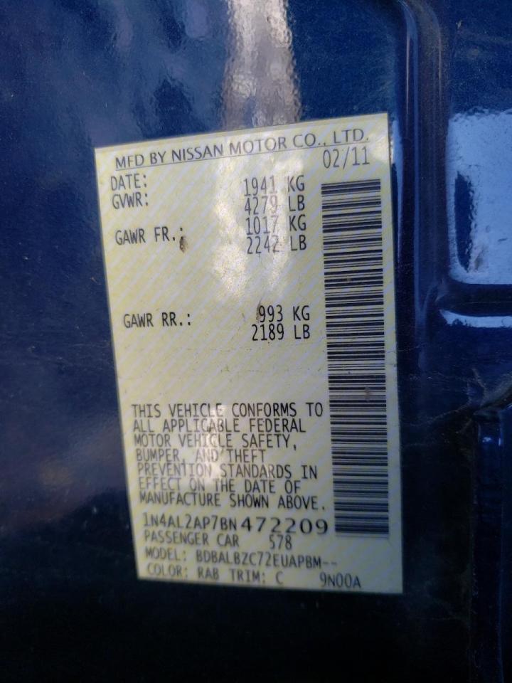 Photo 10 from auction – 2011 NISSAN ALTIMA BAS with VIN 1N4AL2AP7BN472209
