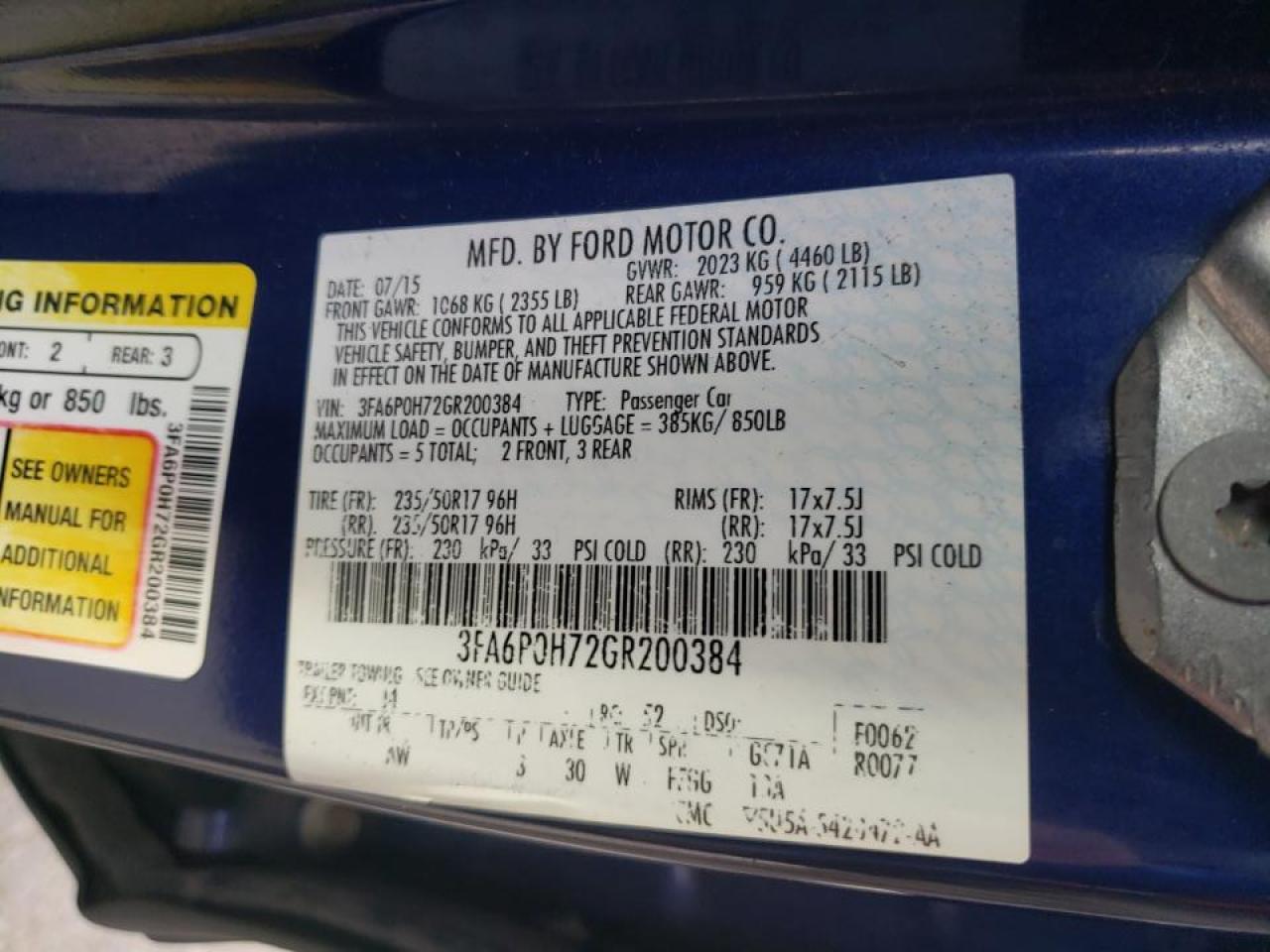 Photo 10 from auction – 2016 FORD FUSION SE with VIN 3FA6P0H72GR200384