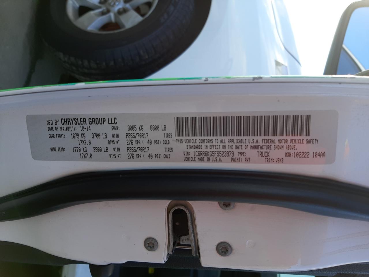 Photo 10 from auction – 2015 RAM 1500 ST with VIN 1C6RR6KG5FS523979