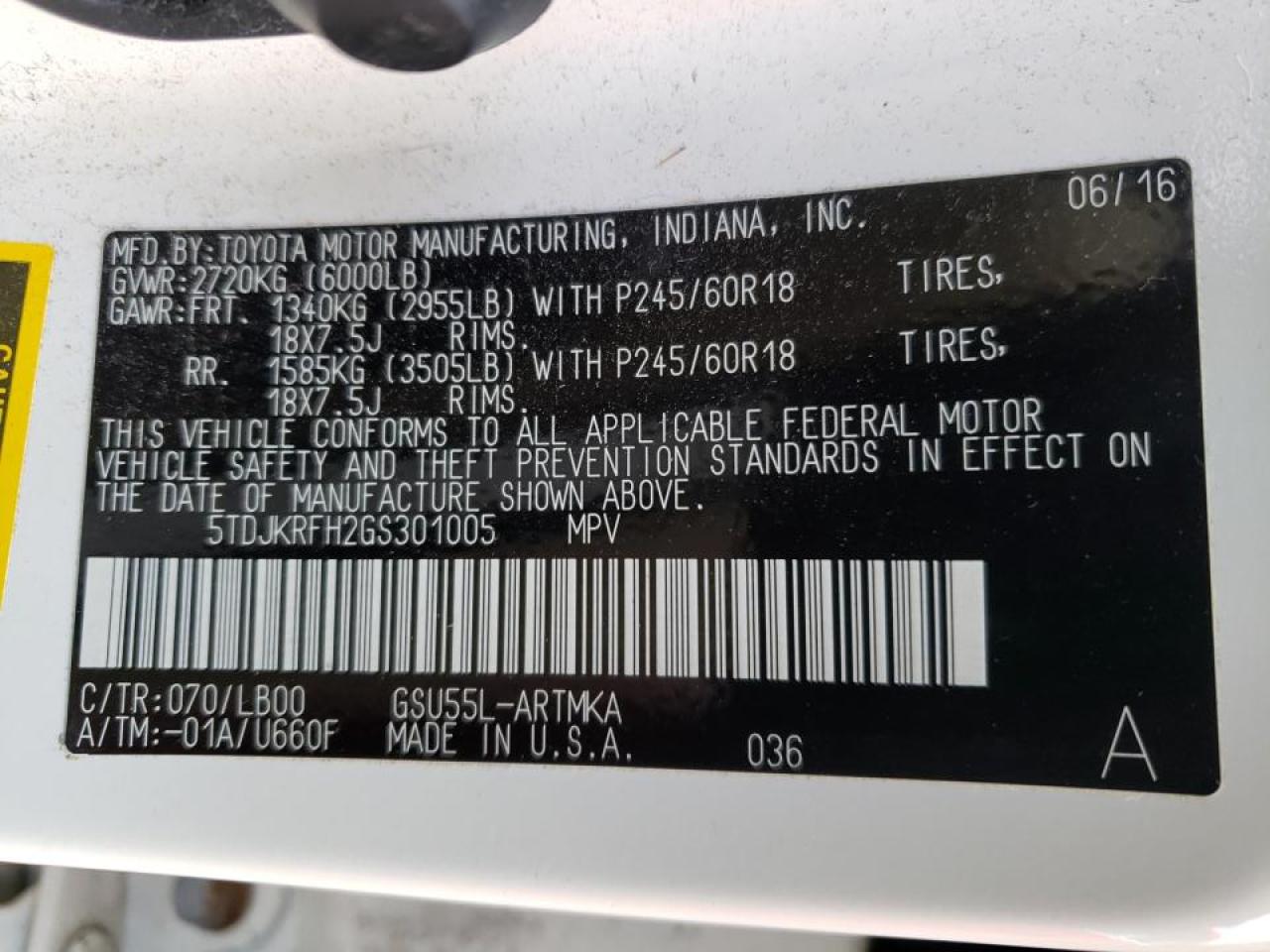 Photo 10 from auction – 2016 TOYOTA HIGHLANDER with VIN 5TDJKRFH2GS301005