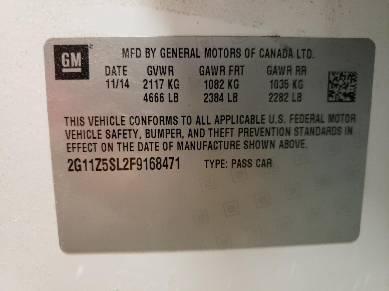 Photo 10 from auction – 2015 CHEVROLET IMPALA LS with VIN 2G11Z5SL2F9168471