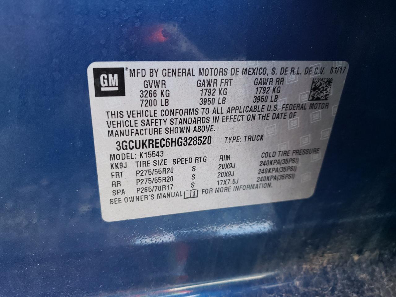 Photo 10 from auction – 2017 CHEVROLET SILVERADO with VIN 3GCUKREC6HG328520