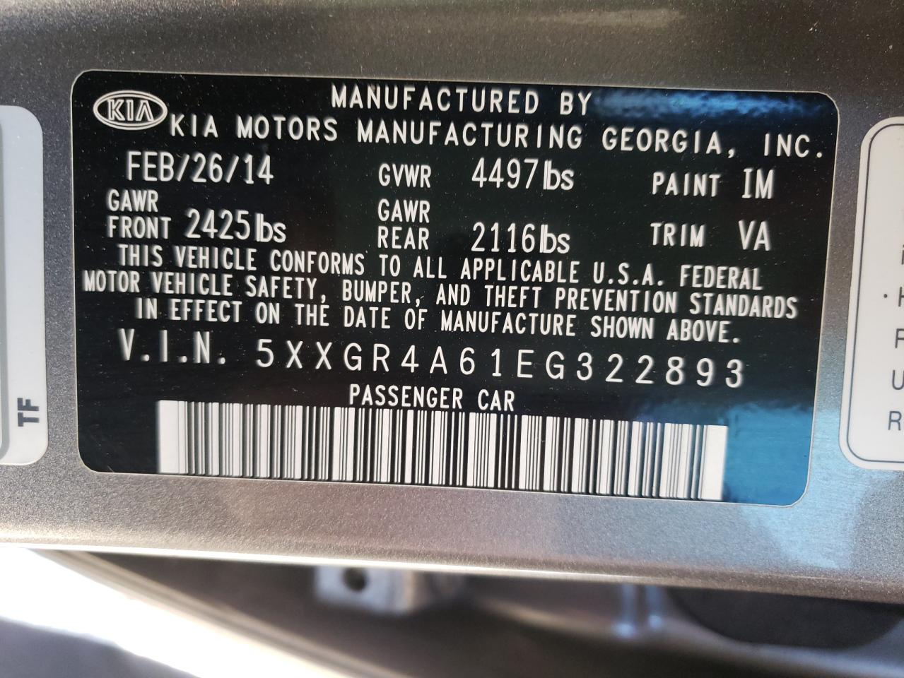 Photo 10 from auction – 2014 KIA OPTIMA SX with VIN 5XXGR4A61EG322893