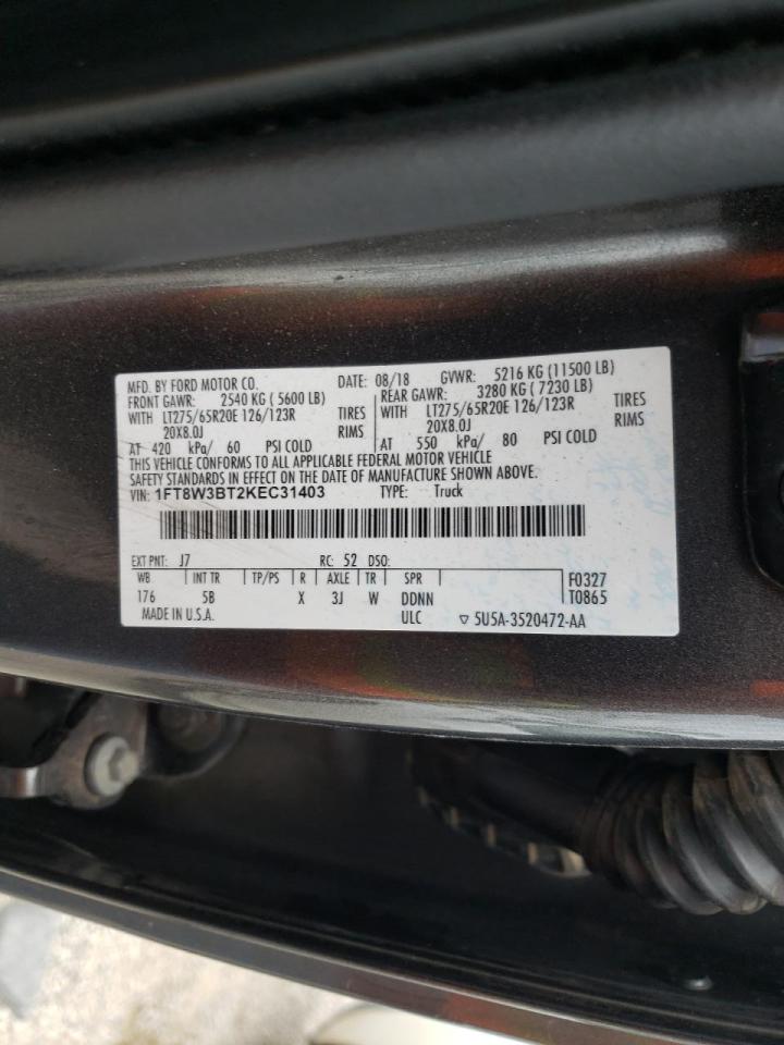 Photo 10 from auction – 2019 FORD F350 SUPER with VIN 1FT8W3BT2KEC31403
