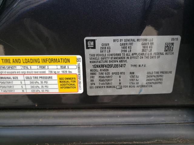 Photo 10 from auction – 2015 CHEVROLET TRAVERSE L with VIN 1GNKRFKD5FJ351417