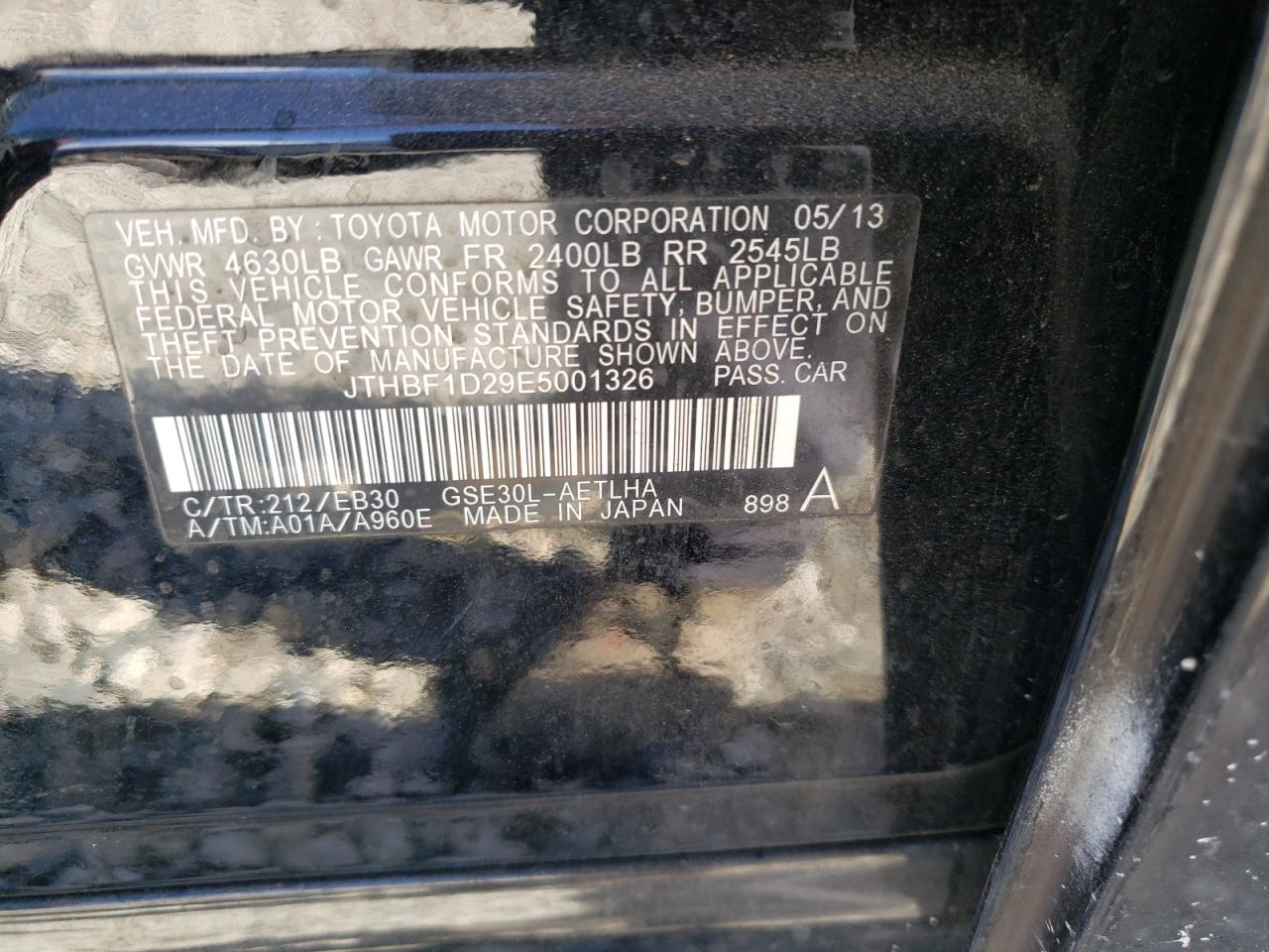 Photo 10 from auction – 2014 LEXUS IS 250 with VIN JTHBF1D29E5001326