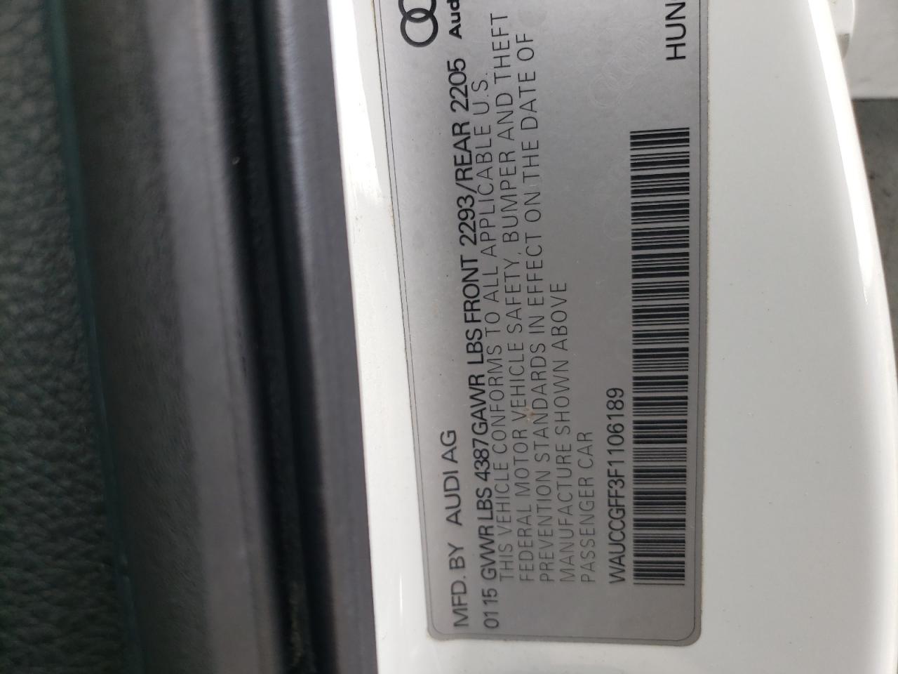 Photo 10 from auction – 2015 AUDI A3 PREMIUM with VIN WAUCCGFF3F1106189