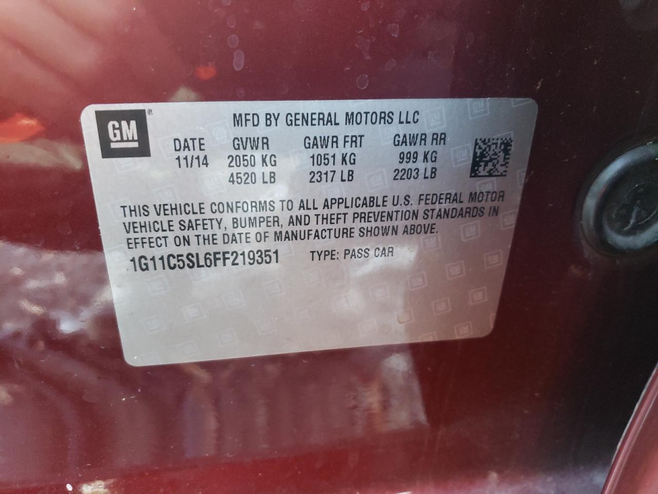Photo 10 from auction – 2015 CHEVROLET MALIBU 1LT with VIN 1G11C5SL6FF219351