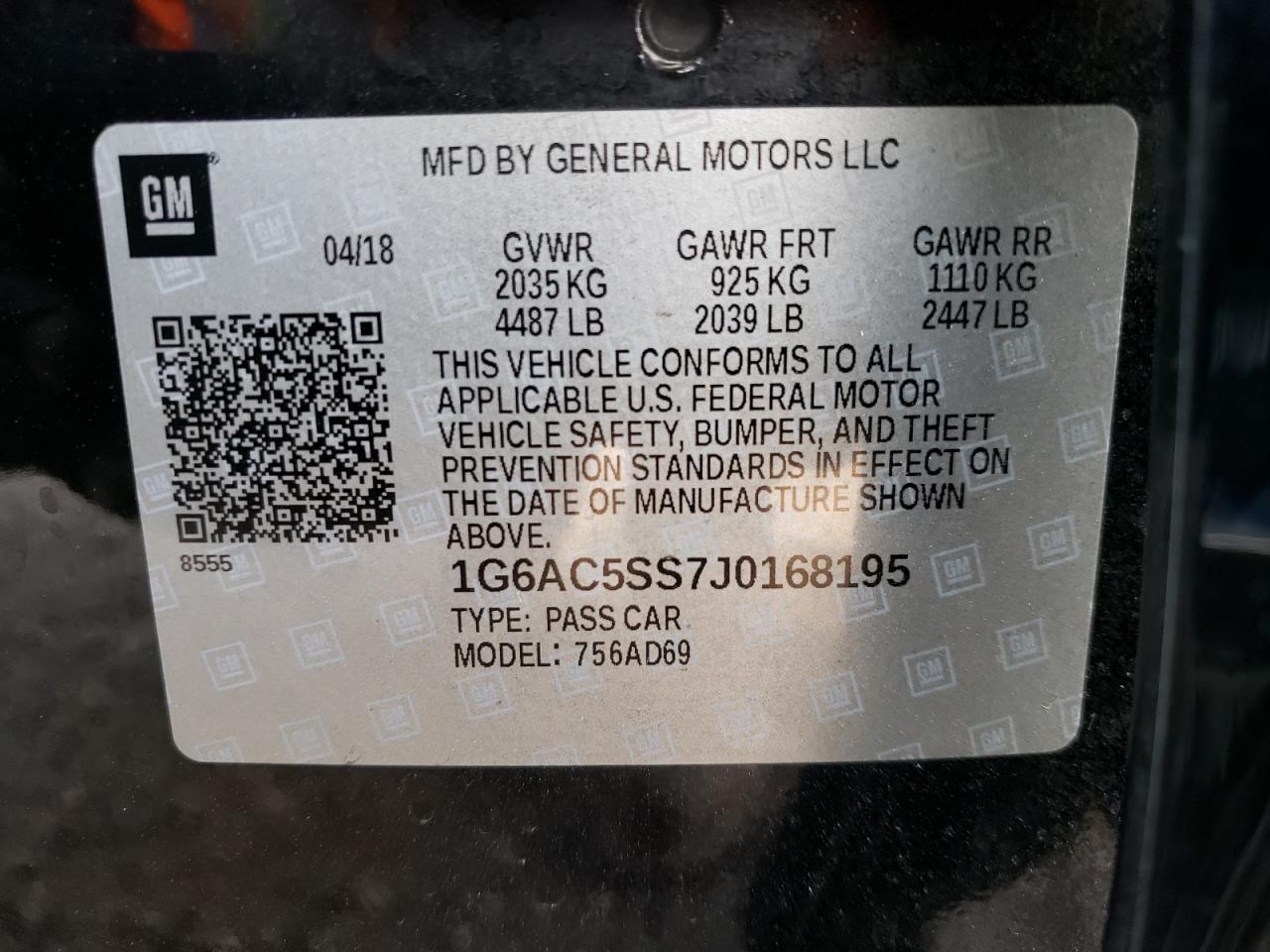 Photo 10 from auction – 2018 CADILLAC ATS PREMIU with VIN 1G6AC5SS7J0168195