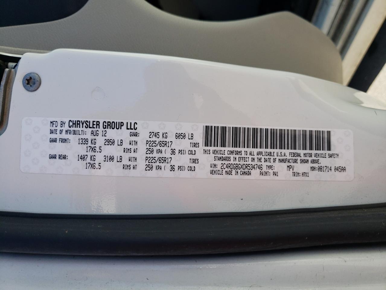 Photo 10 from auction – 2013 DODGE GRAND CARA with VIN 2C4RDGBGXDR534746