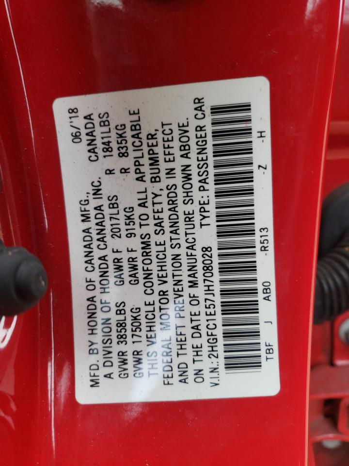 Photo 10 from auction – 2018 HONDA CIVIC SI with VIN 2HGFC1E57JH708028