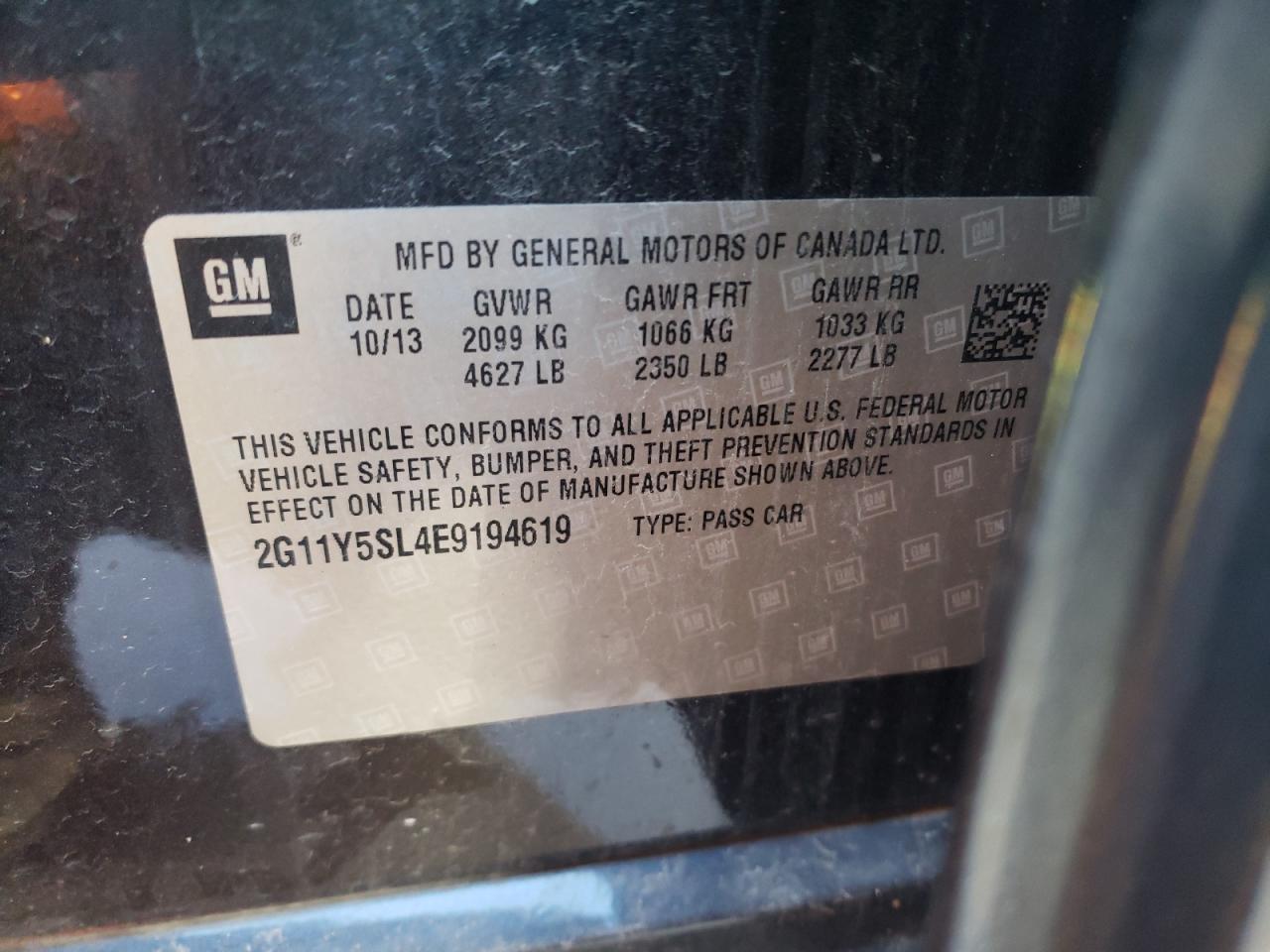Photo 10 from auction – 2014 CHEVROLET IMPALA LS with VIN 2G11Y5SL4E9194619