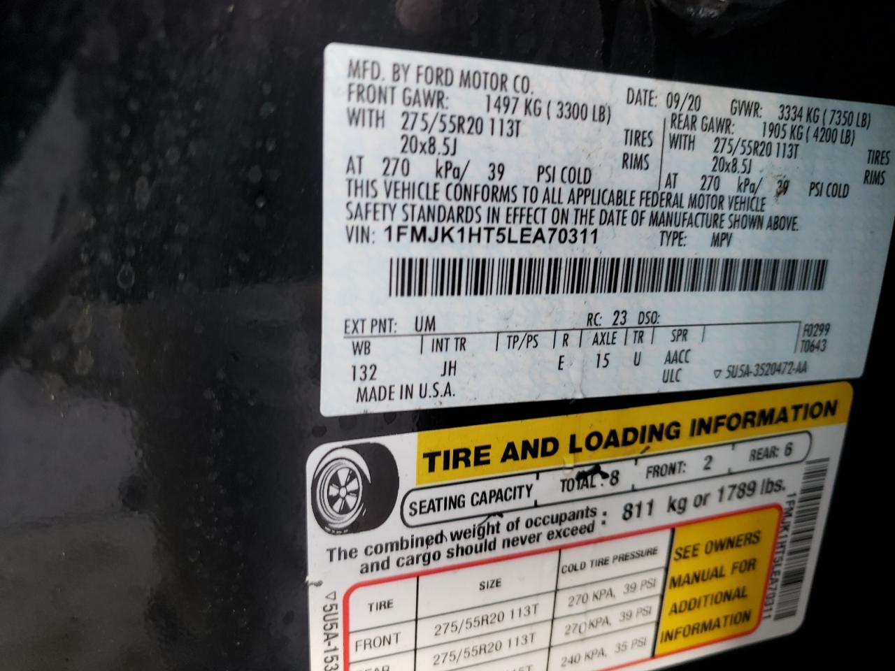 Photo 10 from auction – 2020 FORD EXPEDITION with VIN 1FMJK1HT5LEA70311