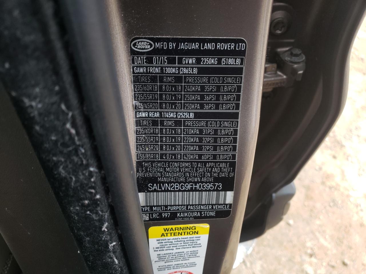 Photo 10 from auction – 2015 LAND ROVER RANGE ROVE with VIN SALVN2BG9FH039573
