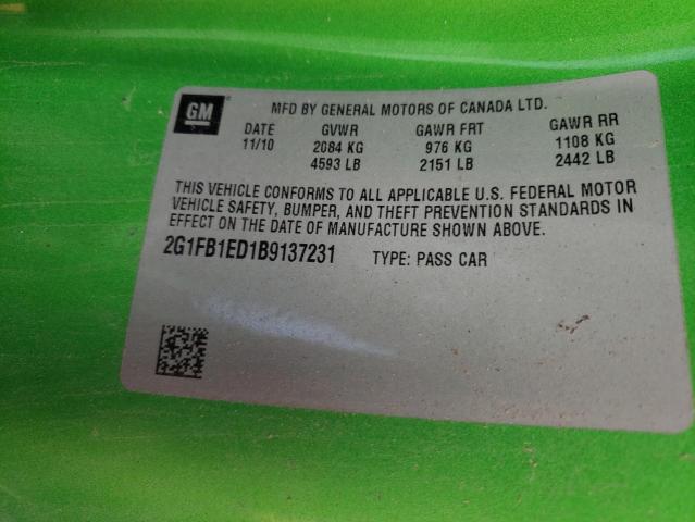 Photo 10 from auction – 2011 CHEVROLET CAMARO LT with VIN 2G1FB1ED1B9137231