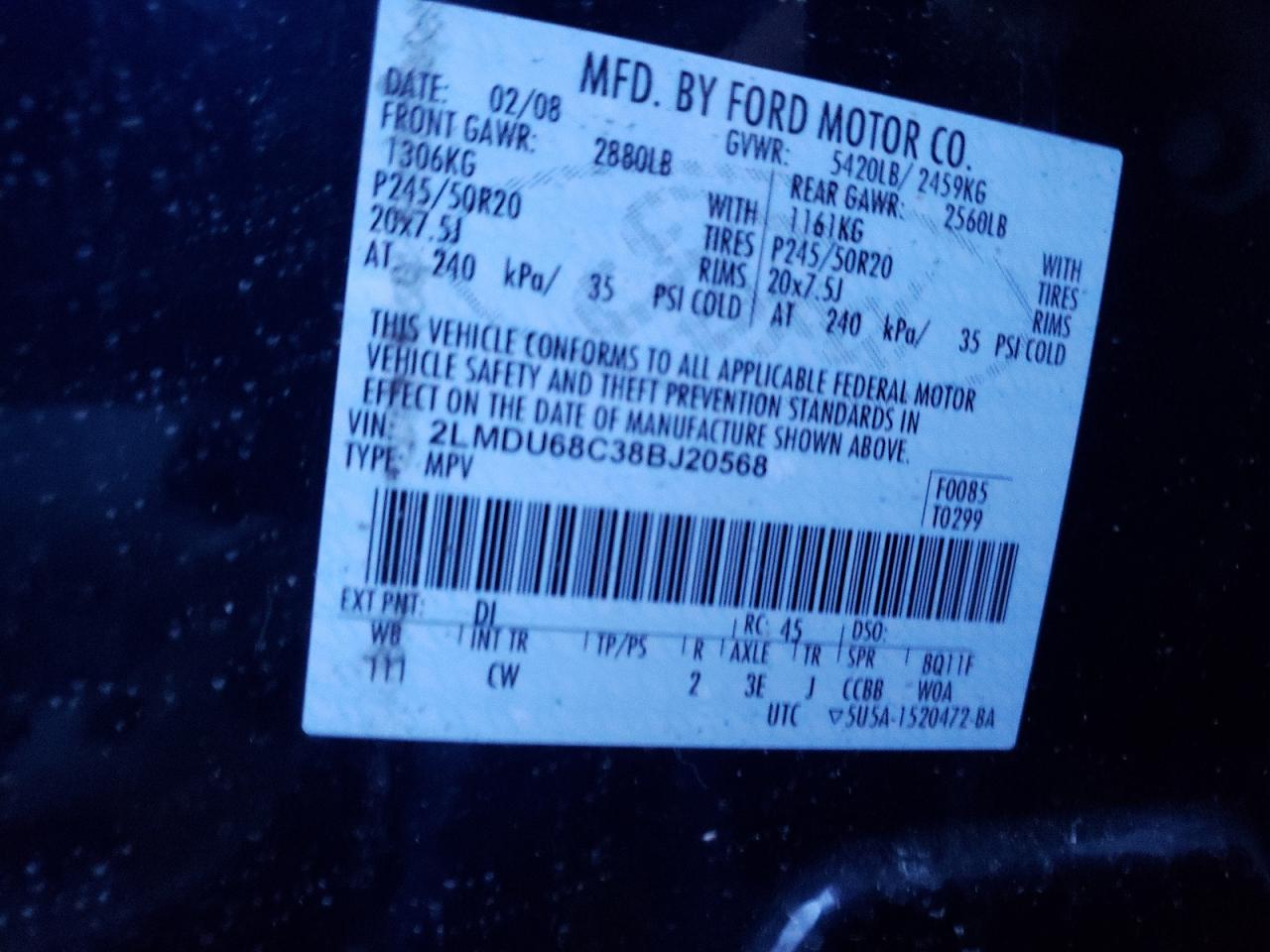 Photo 10 from auction – 2008 LINCOLN MKX with VIN 2LMDU68C38BJ20568