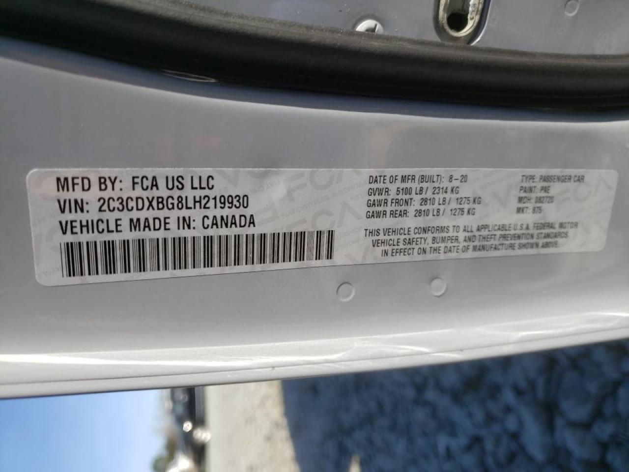 Photo 10 from auction – 2020 DODGE CHARGER SX with VIN 2C3CDXBG8LH219930