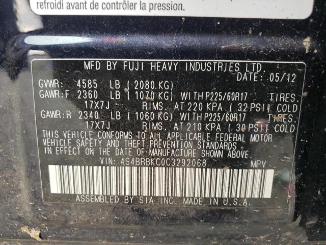 Photo 10 from auction – 2012 SUBARU OUTBACK 2. with VIN 4S4BRBKC0C3292068