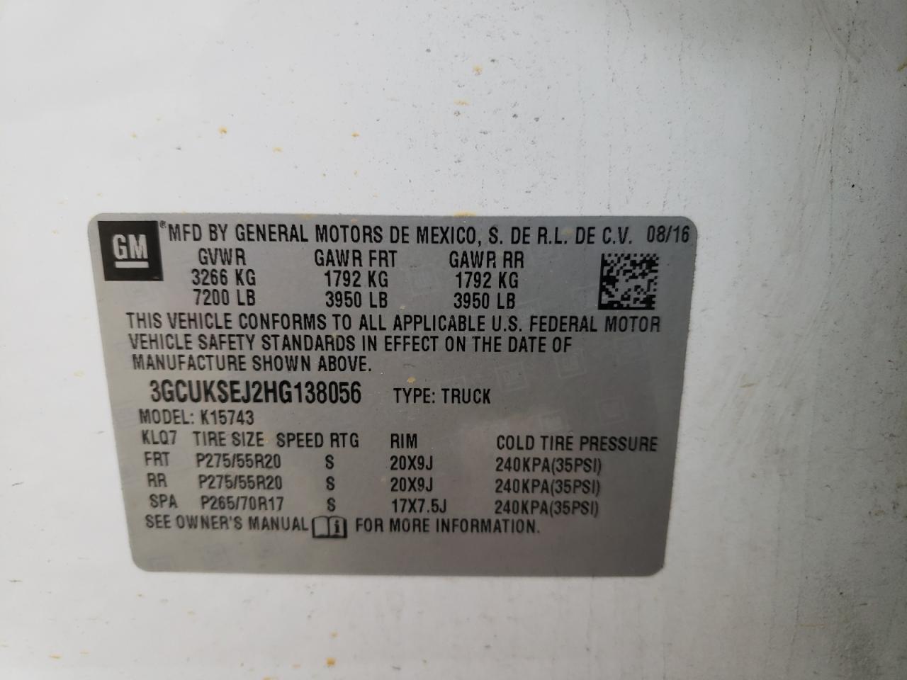Photo 10 from auction – 2017 CHEVROLET SILVERADO with VIN 3GCUKSEJ2HG138056