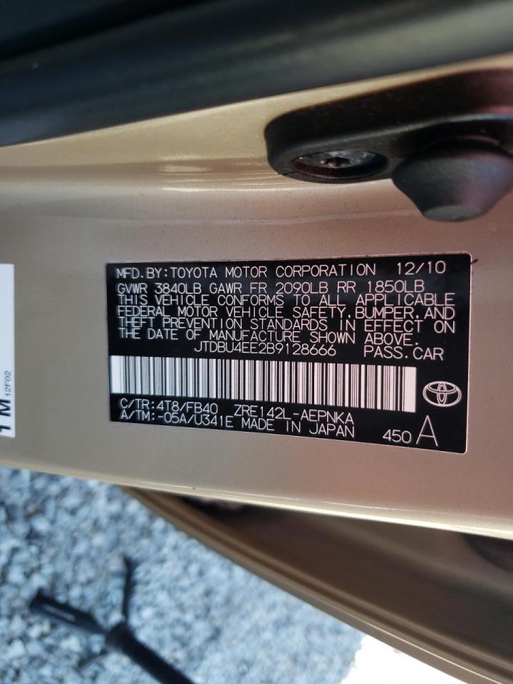 Photo 10 from auction – 2011 TOYOTA COROLLA BA with VIN JTDBU4EE2B9128666