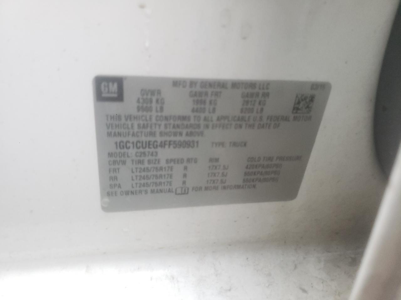 Photo 10 from auction – 2015 CHEVROLET SILVERADO with VIN 1GC1CUEG4FF590931