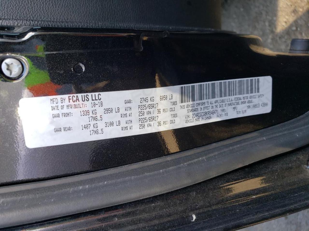 Photo 10 from auction – 2019 DODGE GRAND CARA with VIN 2C4RDGCG8KR546471