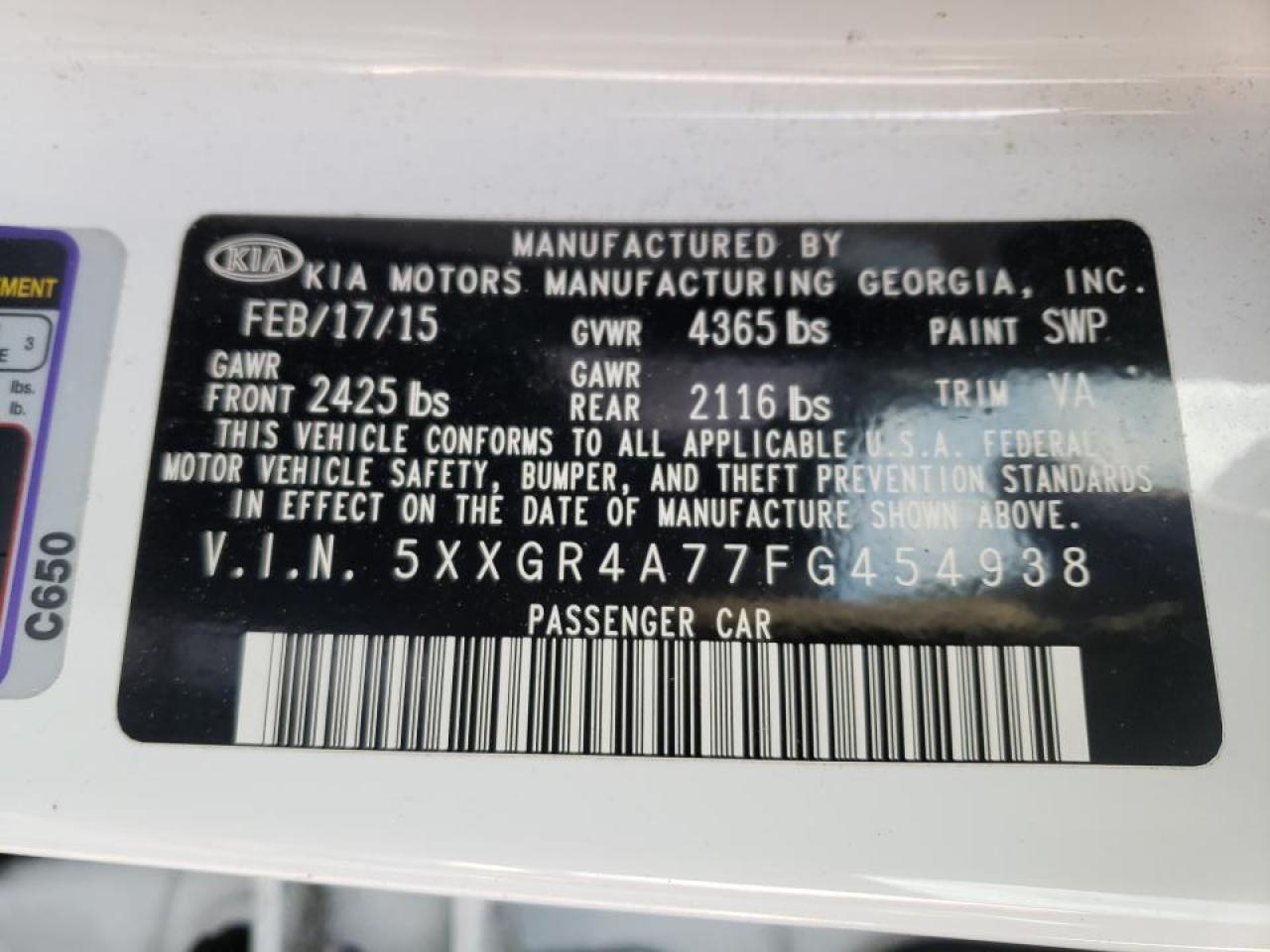 Photo 10 from auction – 2015 KIA OPTIMA SX with VIN 5XXGR4A77FG454938