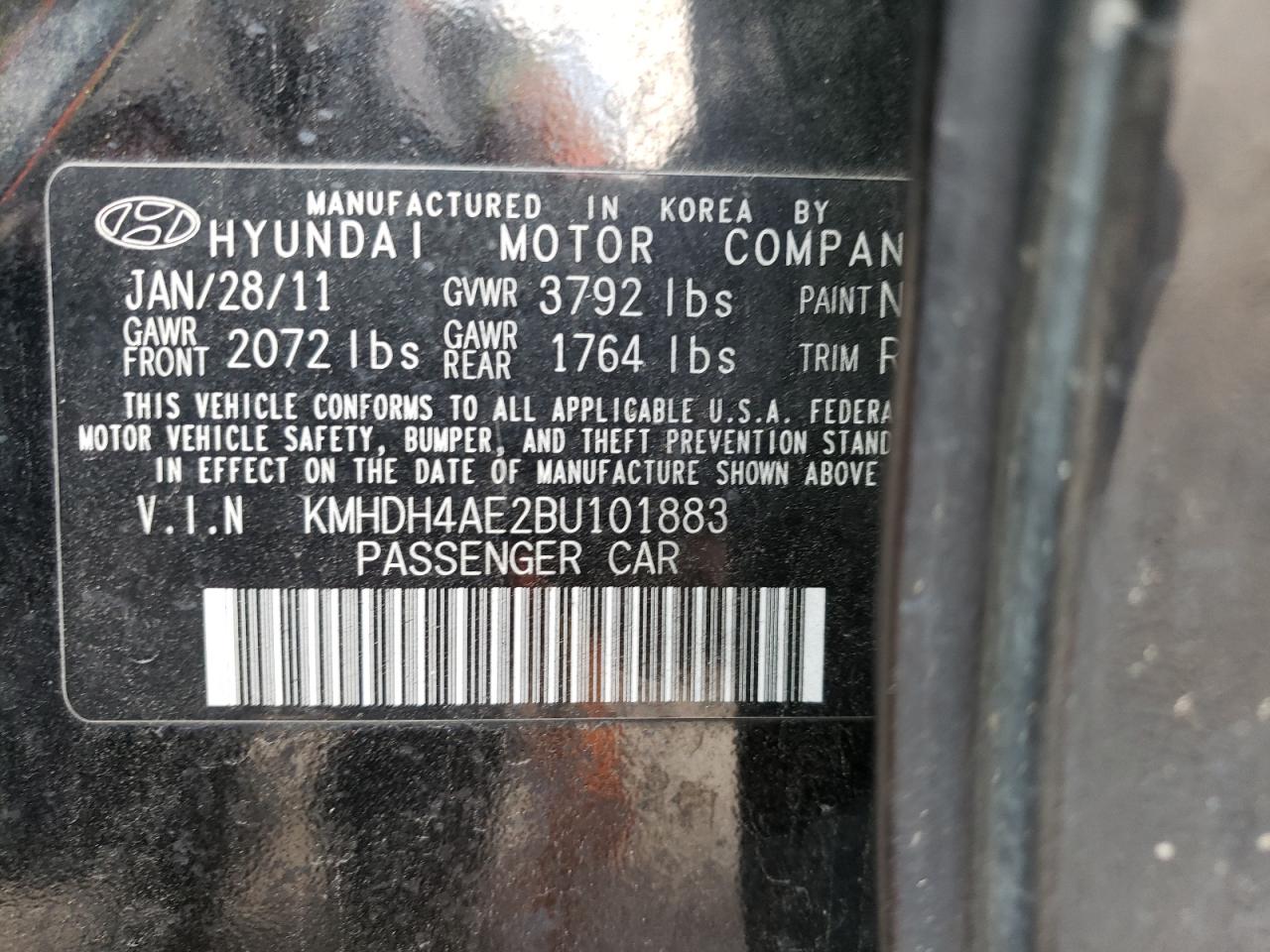 Photo 10 from auction – 2011 HYUNDAI ELANTRA GL with VIN KMHDH4AE2BU101883