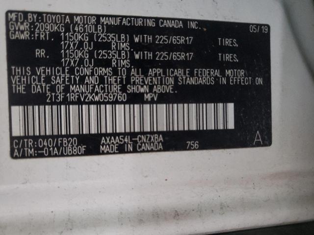 Photo 10 from auction – 2019 TOYOTA RAV4 LE with VIN 2T3F1RFV2KW059760
