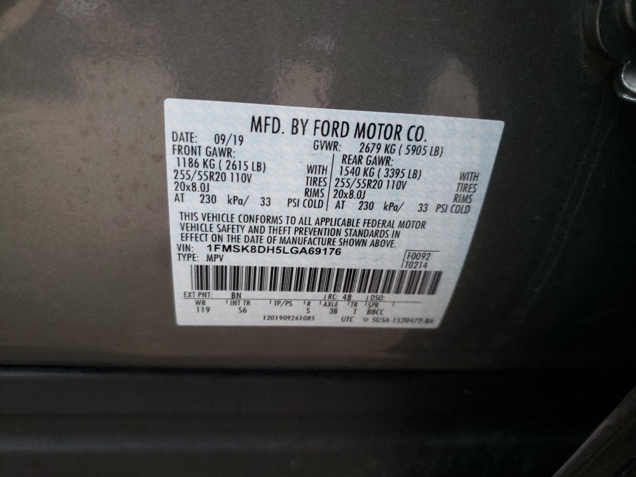 Photo 10 from auction – 2020 FORD EXPLORER X with VIN 1FMSK8DH5LGA69176