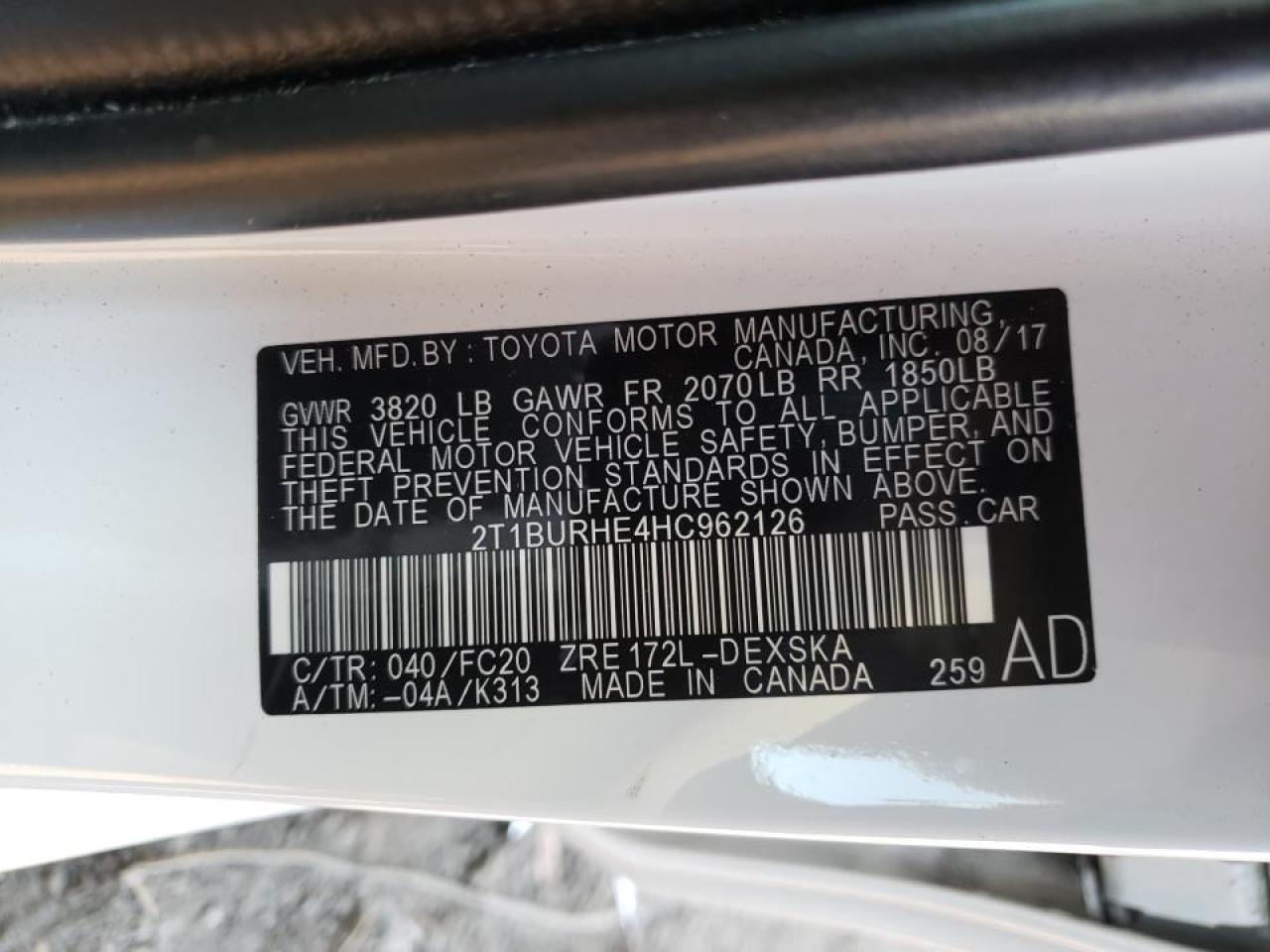 Photo 10 from auction – 2017 TOYOTA COROLLA L with VIN 2T1BURHE4HC962126