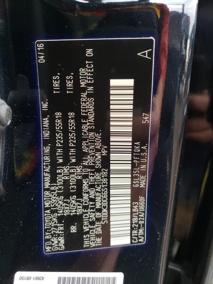 Photo 10 from auction – 2016 TOYOTA SIENNA XLE with VIN 5TDDK3DC6GS138182