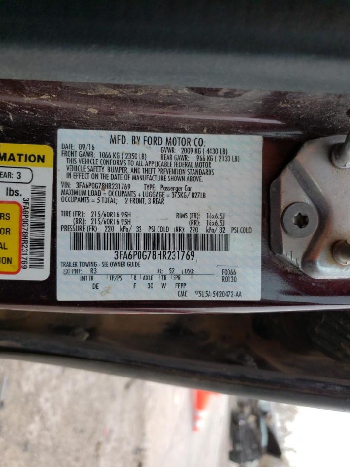 Photo 10 from auction – 2017 FORD FUSION S with VIN 3FA6P0G78HR231769