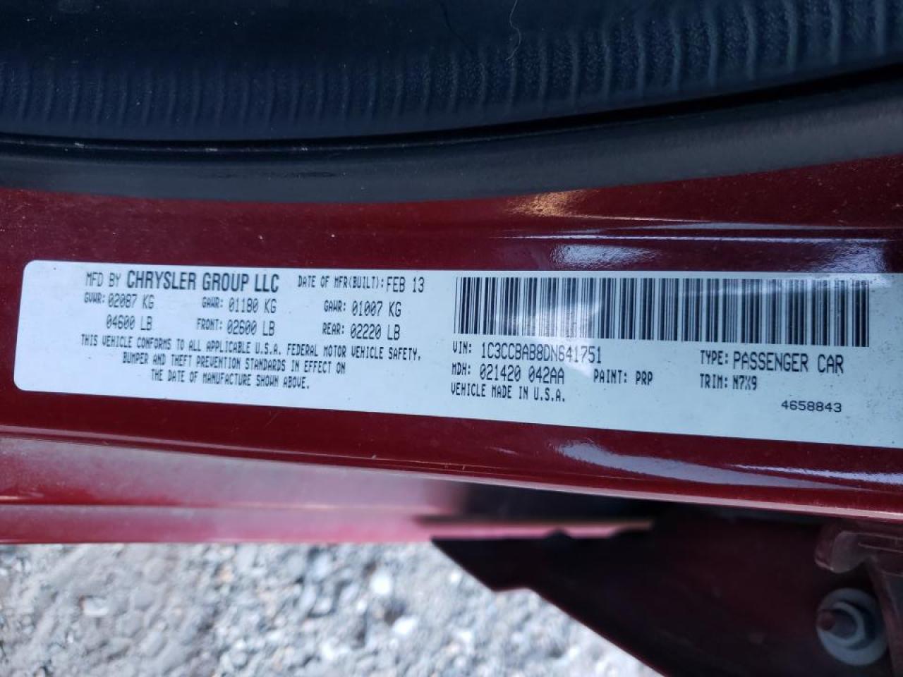 Photo 10 from auction – 2013 CHRYSLER 200 LX with VIN 1C3CCBAB8DN641751