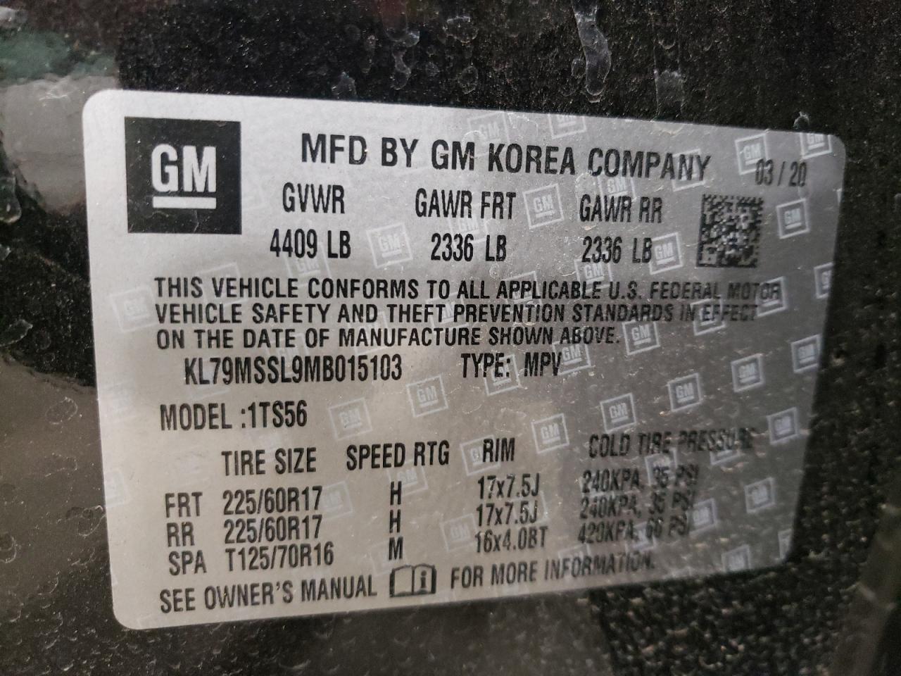 Photo 10 from auction – 2021 CHEVROLET TRAILBLAZE with VIN KL79MSSL9MB015103