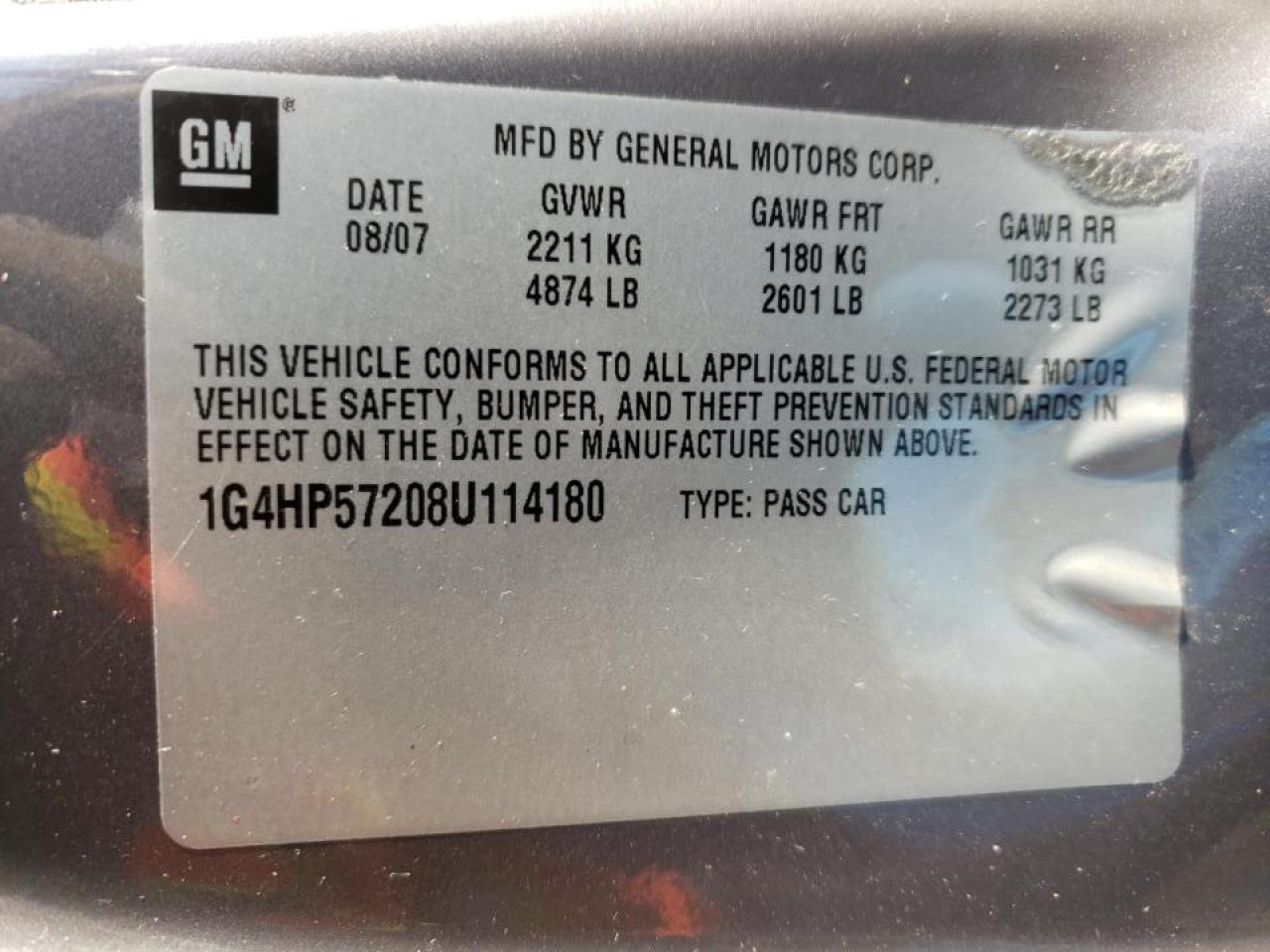 Photo 10 from auction – 2008 BUICK LUCERNE CX with VIN 1G4HP57208U114180