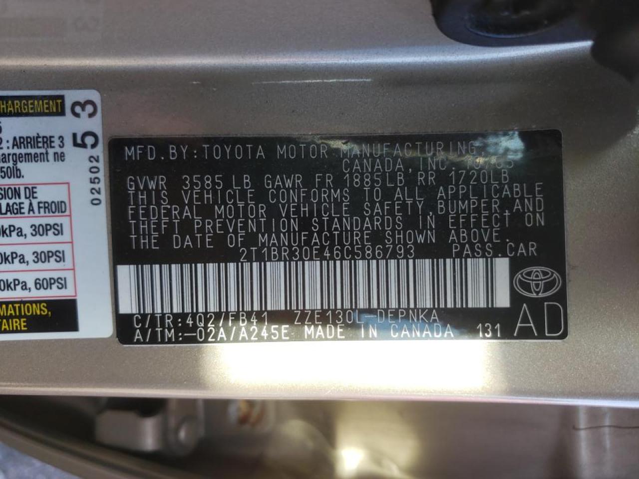 Photo 10 from auction – 2006 TOYOTA COROLLA CE with VIN 2T1BR30E46C586793