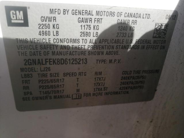 Photo 10 from auction – 2013 CHEVROLET EQUINOX LT with VIN 2GNALFEK8D6125213