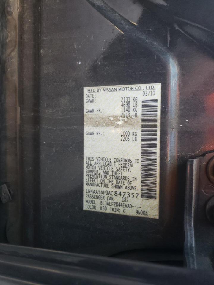 Photo 10 from auction – 2010 NISSAN MAXIMA S with VIN 1N4AA5AP0AC847357