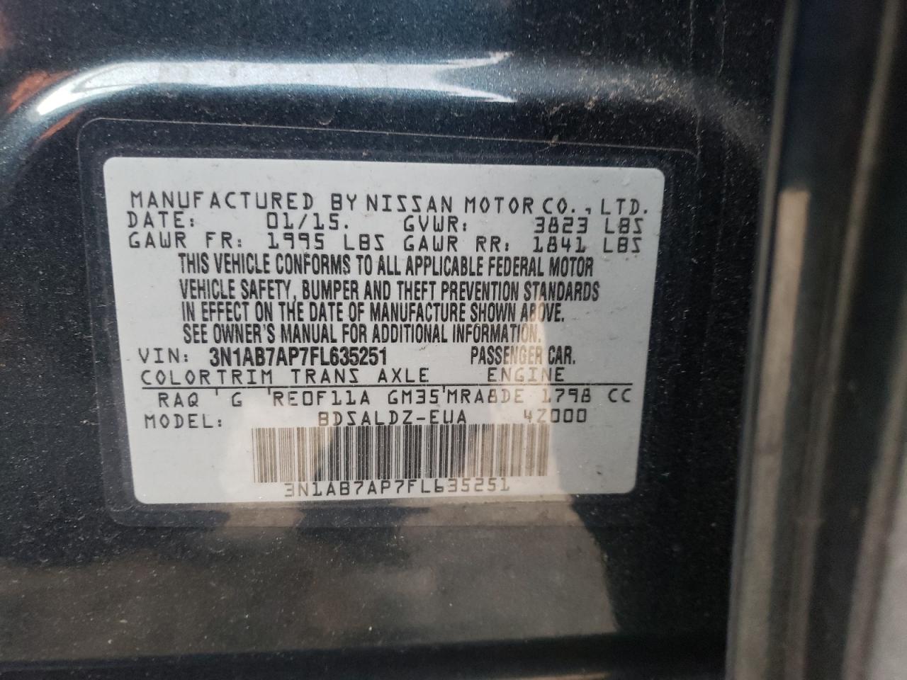 Photo 10 from auction – 2015 NISSAN SENTRA S with VIN 3N1AB7AP7FL635251