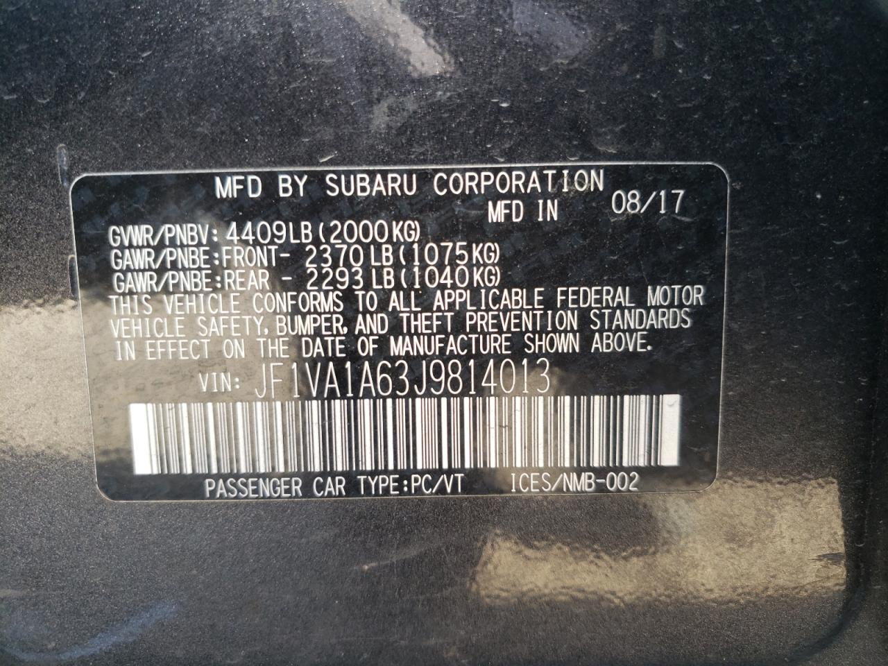 Photo 10 from auction – 2018 SUBARU WRX with VIN JF1VA1A63J9814013