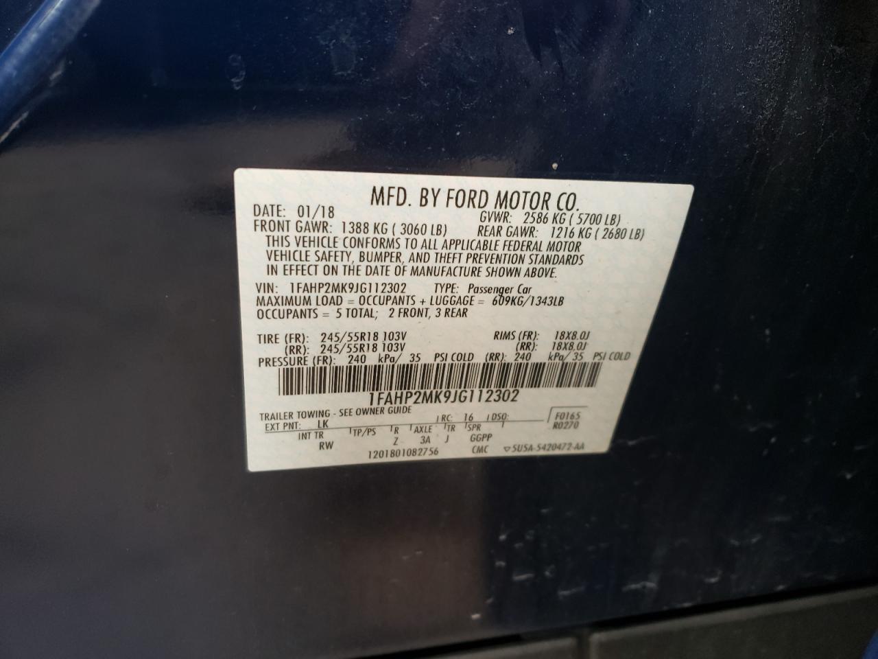 Photo 10 from auction – 2018 FORD TAURUS POL with VIN 1FAHP2MK9JG112302