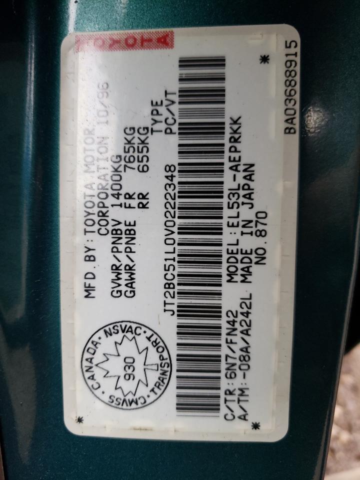 Photo 10 from auction – 1997 TOYOTA TERCEL CE with VIN JT2BC51L0V0222348