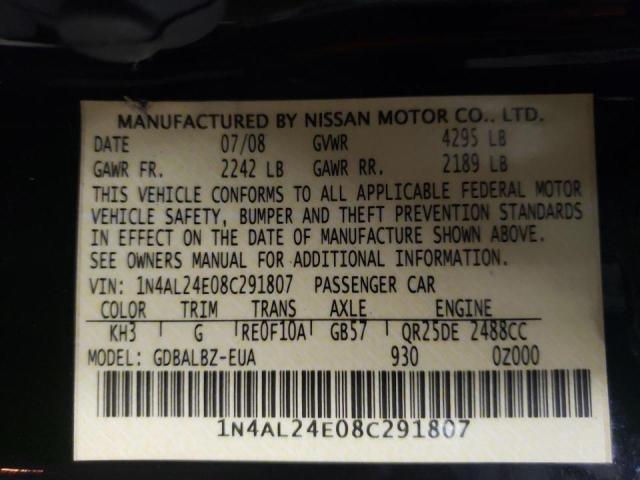 Photo 10 from auction – 2008 NISSAN ALTIMA 2.5 with VIN 1N4AL24E08C291807