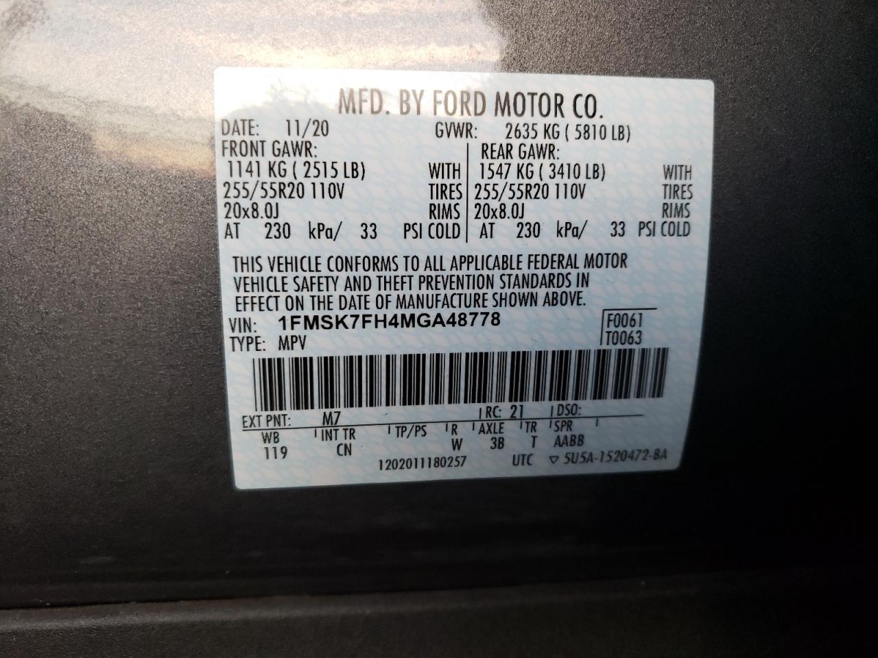 Photo 10 from auction – 2021 FORD EXPLORER L with VIN 1FMSK7FH4MGA48778