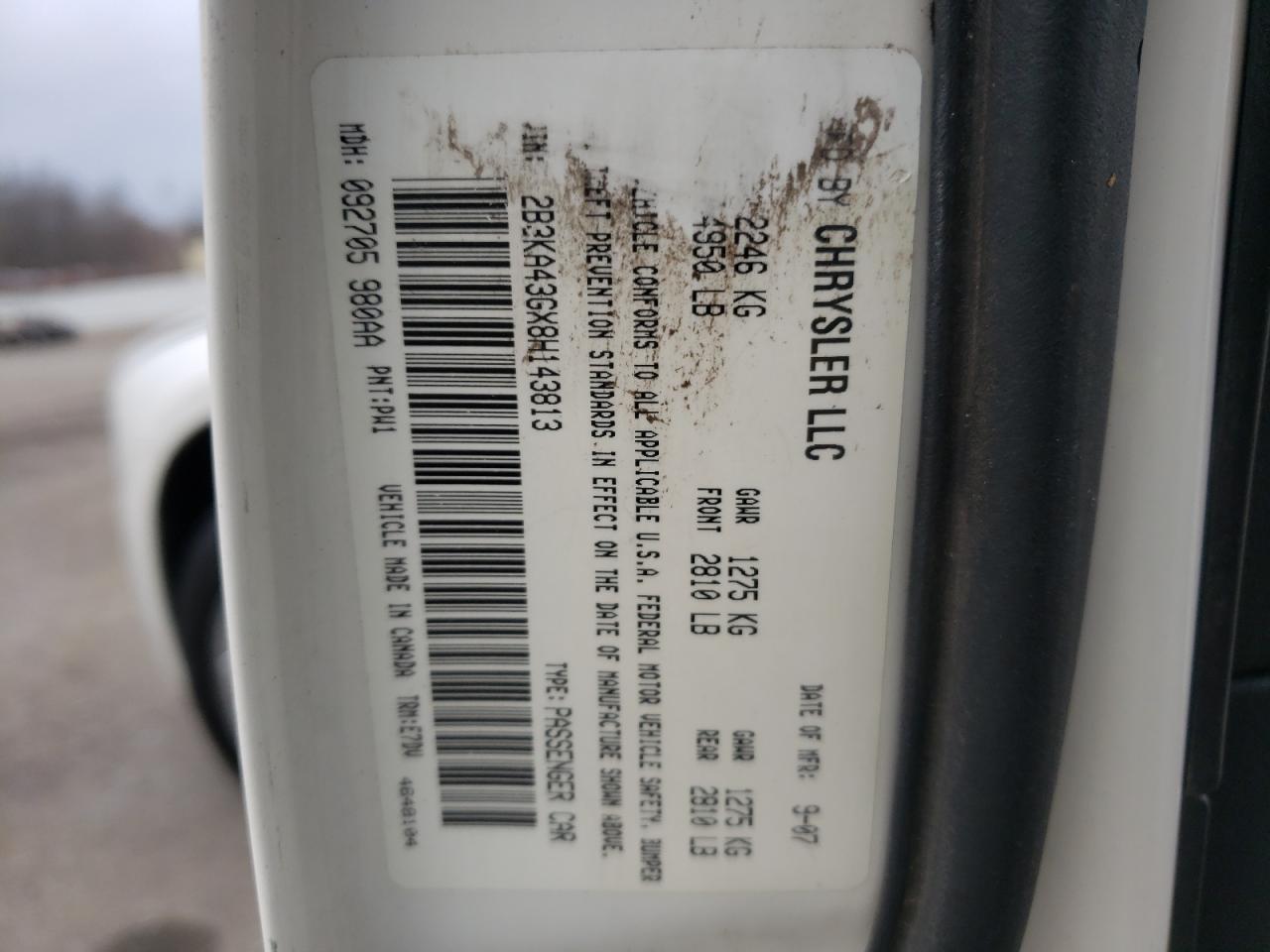 Photo 10 from auction – 2008 DODGE CHARGER with VIN 2B3KA43GX8H143813