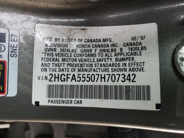 Photo 10 from auction – 2007 HONDA CIVIC with VIN 2HGFA55507H707342